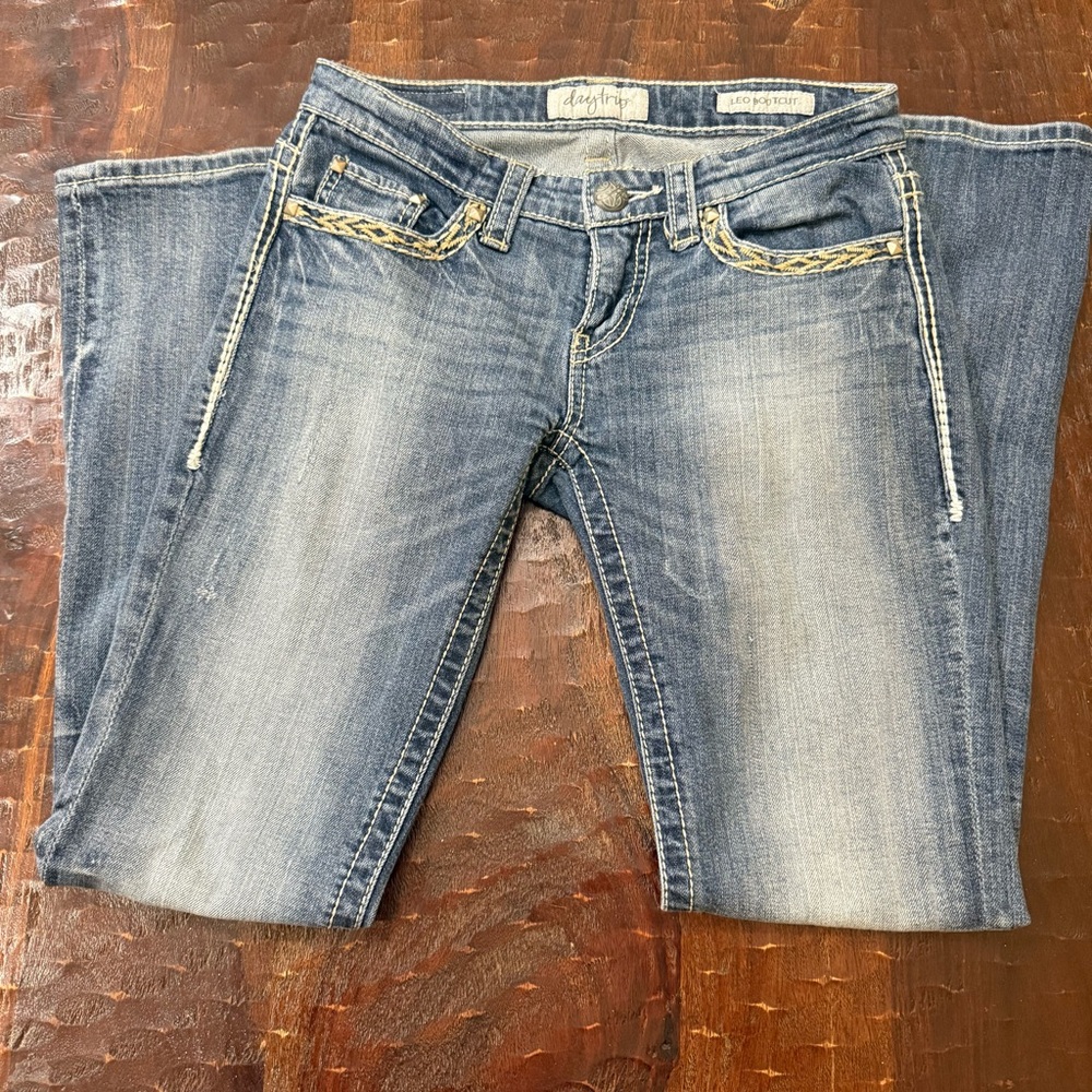Daytrip Blue Boot Cut Jeans with Tan Stitching